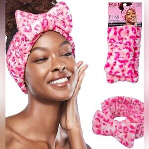 PLUSH SPA HEAD BAND PINK LEOPARD CHEETAH PRINT ONE SIZE FITS ALL RED KISS SOFT
